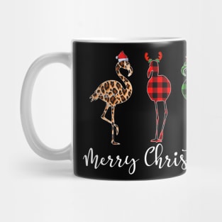 Merry Christmas Leopard Red Green Plaid Flamingo Mug